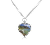 QMNBTES Custom Kauai Hawaii Seashore Cremation Necklace for Ashes Pet Urn Necklace 27.6" Adjustable Chain Memorial Dog Cat Jewelry Keepsake with Filling Kit Sympathy Gift for Grieving Pet Owners