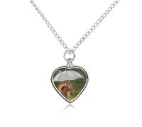QMNBTES Custom Squirrel Hold A Umbrellas Cremation Necklace for Ashes Pet Urn Necklace 27.6" Adjustable Chain Memorial Dog Cat Jewelry Keepsake with Filling Kit Sympathy Gift for Grieving Pet Owners