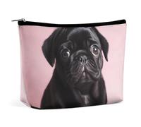 QMNBTES Cute Black Pug Travel Makeup Bag Large Toiletry Bag for Women Waterproof Cosmetic Bags for Purse Portable Makeup Organizer Bags Cute Zipper Pouch Cosmetic Pouch Funny Travel Makeupbag