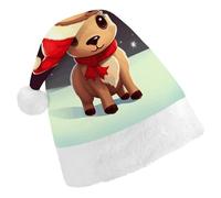 QMNBTES Cute Christmas Reindeer Santa Hat Stretchable Xmas Hat with Plush Pom Pom for Christmas Party Family Matching Holiday Photos