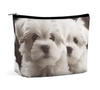 QMNBTES Cute Maltese Puppy Travel Makeup Bag Large Toiletry Bag for Women Waterproof Cosmetic Bags for Purse Portable Makeup Organizer Bags Cute Zipper Pouch Cosmetic Pouch Funny Travel Makeupbag