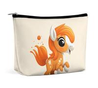 QMNBTES Cute Orange Pony Travel Makeup Bag Large Toiletry Bag for Women Waterproof Cosmetic Bags for Purse Portable Makeup Organizer Bags Cute Zipper Pouch Cosmetic Pouch Funny Travel Makeupbag