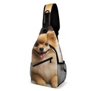 QMNBTES Cute Pomeranian Dog Crossbody Sling Bag for Women Men Sling Backpack Travel Chest Bag Pack Man Purse Shoulder Bags Daypack for Travel Hiking Cycling