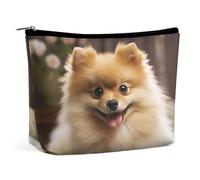 QMNBTES Cute Pomeranian Dog Travel Makeup Bag Large Toiletry Bag for Women Waterproof Cosmetic Bags for Purse Portable Makeup Organizer Bags Cute Zipper Pouch Cosmetic Pouch Funny Travel Makeupbag