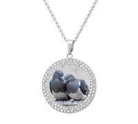 QMNBTES Doves Diamond Necklace for Women Alloy 19.7" Cable Chain 1.3" Round Pendant Necklaces Romantic Memorial Necklace for Couple Friendship Daily Wear Valentines Jewelry Gifts, One size, Zinc