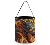 QMNBTES Fire Chinese Dragon Halloween Tote Treat Bags Reusable Goodie Candy Bags with Handle Large Snack Baggies Tote Bucket for Gifts Wrapping Holiday Party Favor Supplies