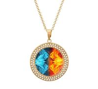 QMNBTES Fire Vs Ice Art Diamond Necklace for Women Alloy 19.7" Cable Chain 1.3" Round Pendant Necklaces Romantic Memorial Necklace for Couple Friendship Daily Wear Valentines Jewelry Gifts, One Size