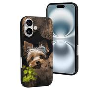 QMNBTES for iPhone 16 Case Soft TPU Phone Cover Military Grade Drop Protection Anti-Fingerprint A Little Yorkshire Terrier Cell Phone Case Shockproof Protective Cover for Women Men Girl, Black