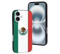 QMNBTES for iPhone 16 Case Soft TPU Phone Cover Military Grade Drop Protection Anti-Fingerprint Flag of Mexico Cell Phone Case Shockproof Protective Cover for Women Men Girl, Black
