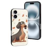 QMNBTES for iPhone 16 Case Soft TPU Phone Cover Military Grade Drop Protection Anti-Fingerprint I Love My Dog Dachshunds Cell Phone Case Shockproof Protective Cover for Women Men Girl, Black