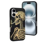 QMNBTES for iPhone 16 Case Soft TPU Phone Cover Military Grade Drop Protection Anti-Fingerprint Strange Painting Cell Phone Case Shockproof Protective Cover for Women Men Girl, Black