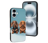 QMNBTES for iPhone 16 Case Soft TPU Phone Cover Military Grade Drop Protection Anti-Fingerprint Three Dachshunds Cell Phone Case Shockproof Protective Cover for Women Men Girl, Black