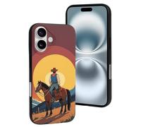 QMNBTES for iPhone 16 Case Soft TPU Phone Cover Military Grade Drop Protection Anti-Fingerprint West Cowboy Cell Phone Case Shockproof Protective Cover for Women Men Girl, Black