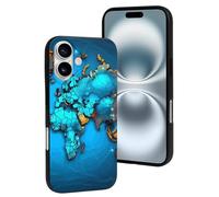 QMNBTES for iPhone 16 Case Soft TPU Phone Cover Military Grade Drop Protection Anti-Fingerprint World Map Cell Phone Case Shockproof Protective Cover for Women Men Girl, Black