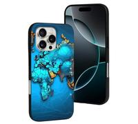 QMNBTES for iPhone 16 Pro Case Soft TPU Phone Cover Military Grade Drop Protection Anti-Fingerprint World Map Cell Phone Case Shockproof Protective Cover for Women Men Girl, Black