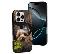 QMNBTES for iPhone 16 Pro Case Soft TPU Phone Cover Military Grade Drop Protection Anti-Fingerprint A Little Yorkshire Terrier Cell Phone Case Shockproof Protective Cover for Women Men Girl, Black