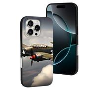 QMNBTES for iPhone 16 Pro Case Soft TPU Phone Cover Military Grade Drop Protection Anti-Fingerprint World War 2 Aircraft Cell Phone Case Shockproof Protective Cover for Women Men Girl, Black