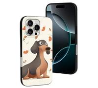 QMNBTES for iPhone 16 Pro Case Soft TPU Phone Cover Military Grade Drop Protection Anti-Fingerprint I Love My Dog Dachshunds Cell Phone Case Shockproof Protective Cover for Women Men Girl, Black