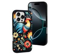 QMNBTES for iPhone 16 Pro Case Soft TPU Phone Cover Military Grade Drop Protection Anti-Fingerprint Polish Folk Art Pattern Cell Phone Case Shockproof Protective Cover for Women Men Girl, Black