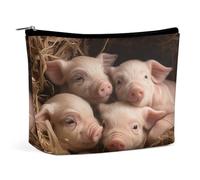 QMNBTES Four Little Pigs Travel Makeup Bag Large Toiletry Bag for Women Waterproof Cosmetic Bags for Purse Portable Makeup Organizer Bags Cute Zipper Pouch Cosmetic Pouch Funny Travel Makeupbag