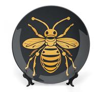 QMNBTES Golden Bee Insect Pattern Bone China Decorative Plates 6inch Porcelain Plates with Display Stand Small Desert Plate Ceramic Dinner Dish Decorative Plate for Wall Hanging Bone China Dish