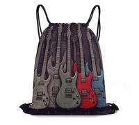 QMNBTES Guitar Pattern Drawstring Backpack Foldable Gym Sackpack for Basketball Soccer Swim Yoga Sport Gear Beach