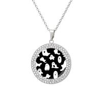 QMNBTES Halloween Goth Diamond Necklace for Women Alloy 19.7" Cable Chain 1.3" Round Pendant Necklaces Romantic Memorial Necklace for Couple Friendship Daily Wear Valentines Jewelry Gifts, One size