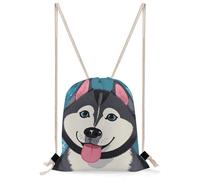 QMNBTES Husky Dog Pattern Drawstring Backpack Foldable Gym Sackpack for Basketball Soccer Swim Yoga Sport Gear Beach