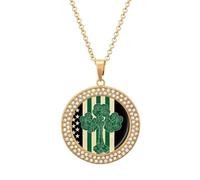 QMNBTES Irish Flag Diamond Necklace for Women Alloy 19.7" Cable Chain 1.3" Round Pendant Necklaces Romantic Memorial Necklace for Couple Friendship Daily Wear Valentines Jewelry Gifts, One size, Zinc