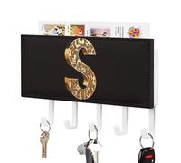 QMNBTES Key and Mail Holder Wall Mounted, 5 Hooks, Decorative Mail Organizer with Mounting Hardware, PU Leather Gold Dollar Sign Key Rack Hanger for Wall Entryway Hallway Living Room Home Decor