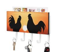 QMNBTES Key and Mail Holder Wall Mounted, 5 Hooks, Decorative Mail Organizer with Mounting Hardware, PU Leather Animal Chickens Key Rack Hanger for Wall Entryway Hallway Living Room Home Decor
