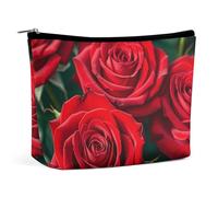 QMNBTES Many Red Rose Travel Makeup Bag Large Toiletry Bag for Women Waterproof Cosmetic Bags for Purse Portable Makeup Organizer Bags Cute Zipper Pouch Cosmetic Pouch Funny Travel Makeupbag