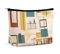 QMNBTES Mid Century Modern Travel Makeup Bag Large Toiletry Bag for Women Waterproof Cosmetic Bags for Purse Portable Makeup Organizer Bags Cute Zipper Pouch Cosmetic Pouch Funny Travel Makeupbag
