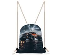 QMNBTES Monster Truck Black Sky Lightning Roar Drawstring Backpack Foldable Gym Sackpack for Basketball Soccer Swim Yoga Sport Gear Beach