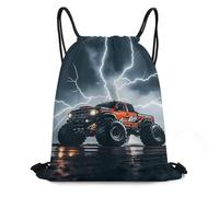 QMNBTES Monster Truck Black Sky Lightning Roar Drawstring Backpack Foldable Gym Sackpack for Basketball Soccer Swim Yoga Sport Gear Beach