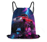 QMNBTES Monster Truck Lightning Roar Drawstring Backpack Foldable Gym Sackpack for Basketball Soccer Swim Yoga Sport Gear Beach