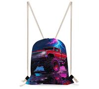 QMNBTES Monster Truck Lightning Roar Drawstring Backpack Foldable Gym Sackpack for Basketball Soccer Swim Yoga Sport Gear Beach