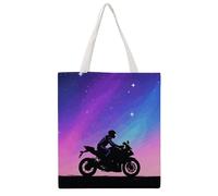 QMNBTES Motorcycle Night Sky Canvas Tote Bag for Women Men Reusable | Eco-Friendly