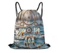 QMNBTES Native American Dream Catcher Drawstring Backpack Foldable Gym Sackpack for Basketball Soccer Swim Yoga Sport Gear Beach