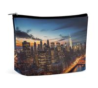 QMNBTES New York City Scenery Travel Makeup Bag Large Toiletry Bag for Women Waterproof Cosmetic Bags for Purse Portable Makeup Organizer Bags Cute Zipper Pouch Cosmetic Pouch Funny Travel Makeupbag