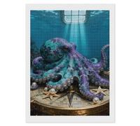 QMNBTES Octopus Shipwreck Compass 5D Diamond Painting Kits for Adults Beginners DIY Diamond Art Kit Large Gem Painting Full Round Drill Diamonds Dots Gem Art Crafts for Home Wall Decor Gifts 12x16