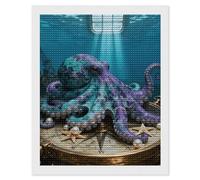 QMNBTES Octopus Shipwreck Compass 5D Diamond Painting Kits for Adults Beginners DIY Diamond Art Kit Large Gem Painting Full Round Drill Diamonds Dots Gem Art Crafts for Home Wall Decor Gifts 16x20
