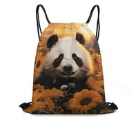 QMNBTES Panda And Sunflower Drawstring Backpack Foldable Gym Sackpack for Basketball Soccer Swim Yoga Sport Gear Beach