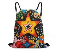 QMNBTES Pattern And Stars Drawstring Backpack Foldable Gym Sackpack for Basketball Soccer Swim Yoga Sport Gear Beach