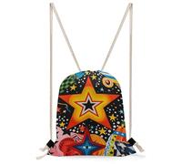 QMNBTES Pattern And Stars Drawstring Backpack Foldable Gym Sackpack for Basketball Soccer Swim Yoga Sport Gear Beach