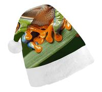 QMNBTES Peace Tree Frog Santa Hat Stretchable Xmas Hat with Plush Pom Pom for Christmas Party Family Matching Holiday Photos