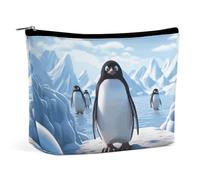 QMNBTES Penguin Antarctica Ice Travel Makeup Bag Large Toiletry Bag for Women Waterproof Cosmetic Bags for Purse Portable Makeup Organizer Bags Cute Zipper Pouch Cosmetic Pouch Funny Travel Makeupbag