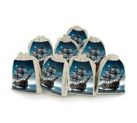 QMNBTES Pirate Ship Drawstring Gift Bags 8PCS Muslin Bags Drawstring Bags Muslin Bags Fabric Gift Bags Small Drawstring Bags Cloth Gift Bags Gift Wrap Bags Drawstring Gift Pouch