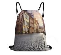 QMNBTES Poland's Historic Center Street Drawstring Backpack Foldable Gym Sackpack for Basketball Soccer Swim Yoga Sport Gear Beach