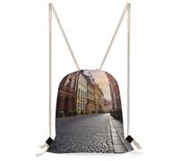 QMNBTES Poland's Historic Center Street Drawstring Backpack Foldable Gym Sackpack for Basketball Soccer Swim Yoga Sport Gear Beach